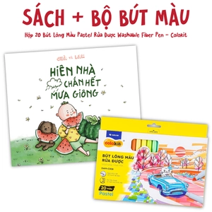 bộ combo sách hiên nhà chắn hết mưa giông + hộp 20 bút lông màu pastel rửa được washable fiber pen - colokit swm-c008